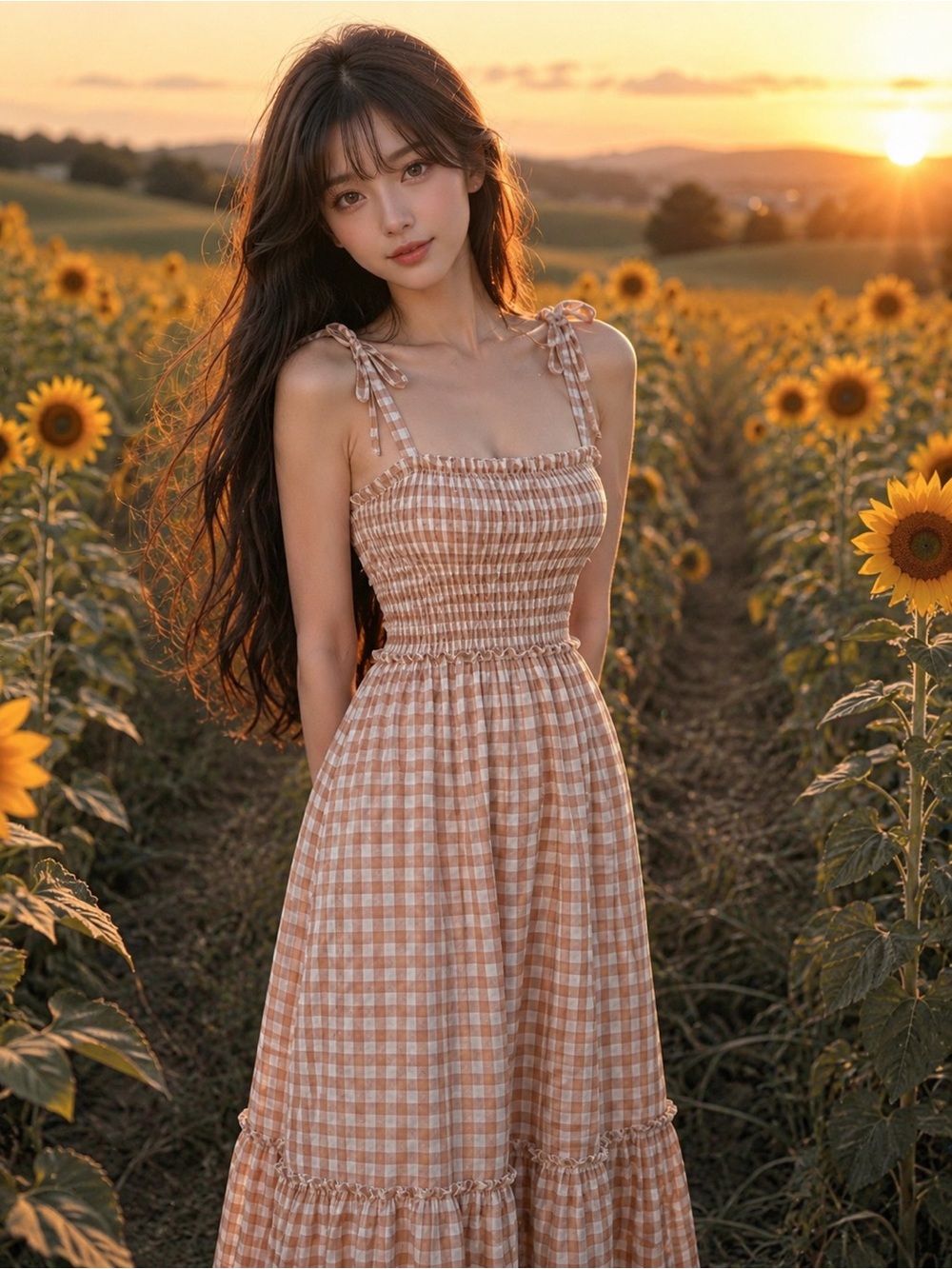 Picnic in the Orchard gingham smocked twirly maxi dress cottagecore M